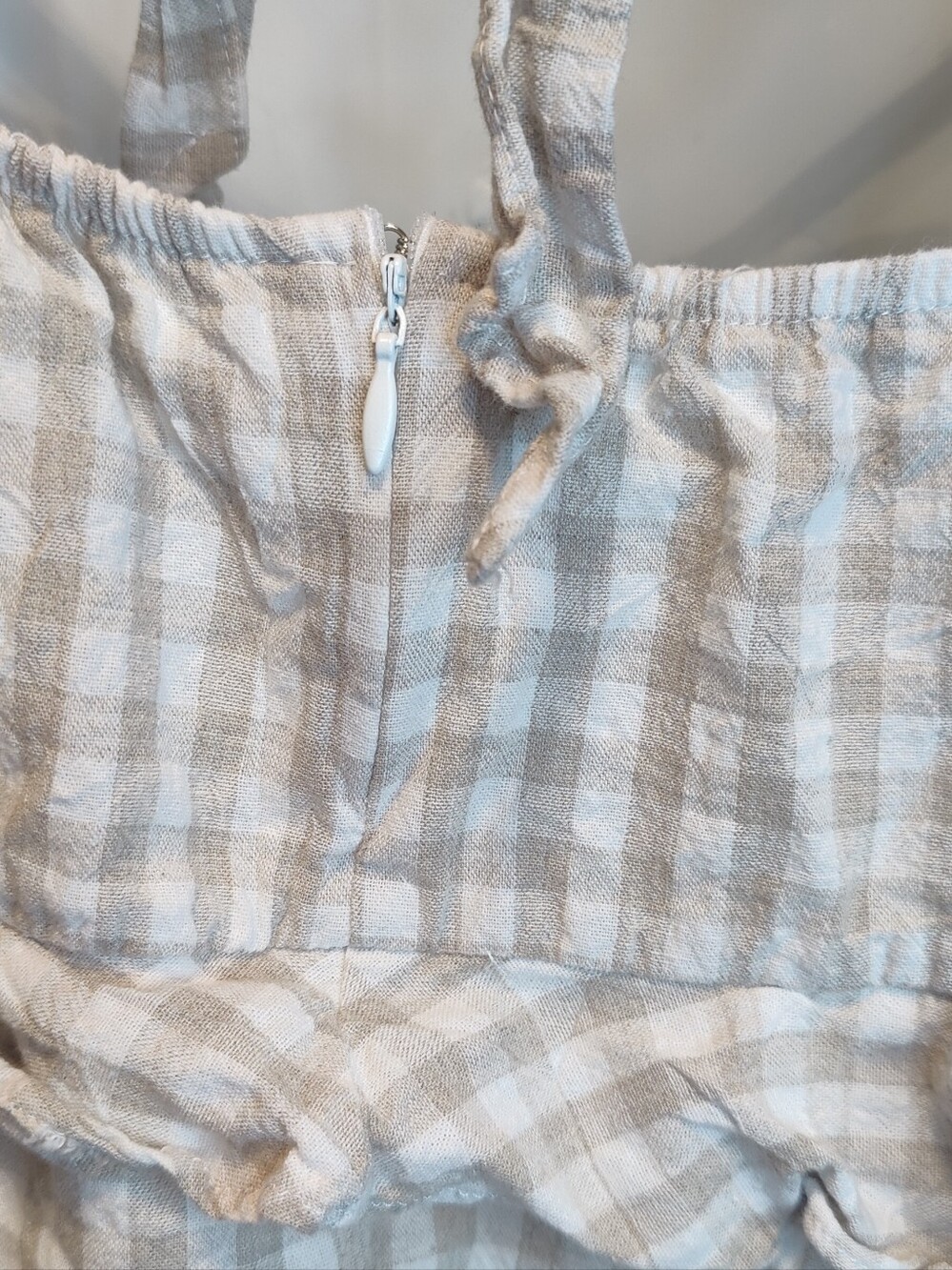 MABLE Gingham Smocked Tiered Ruffle Tie Back Mini Dress M - Picture 5 of 7